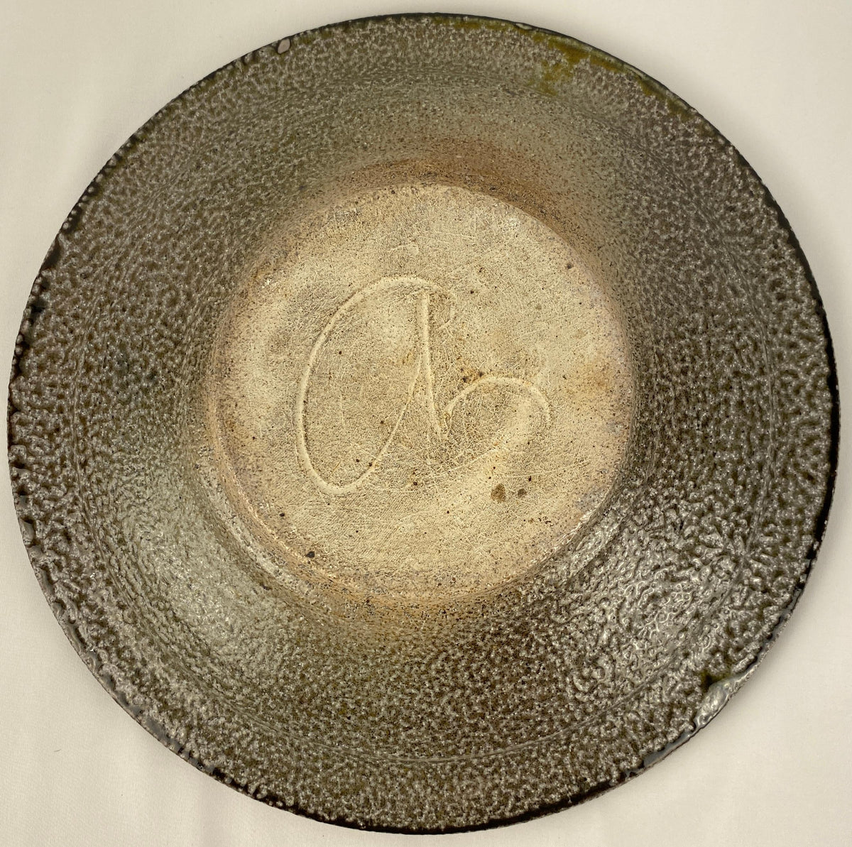 Round Saint Clement Style Crackle Finish Ceramic Bowl, Signed — detail 4