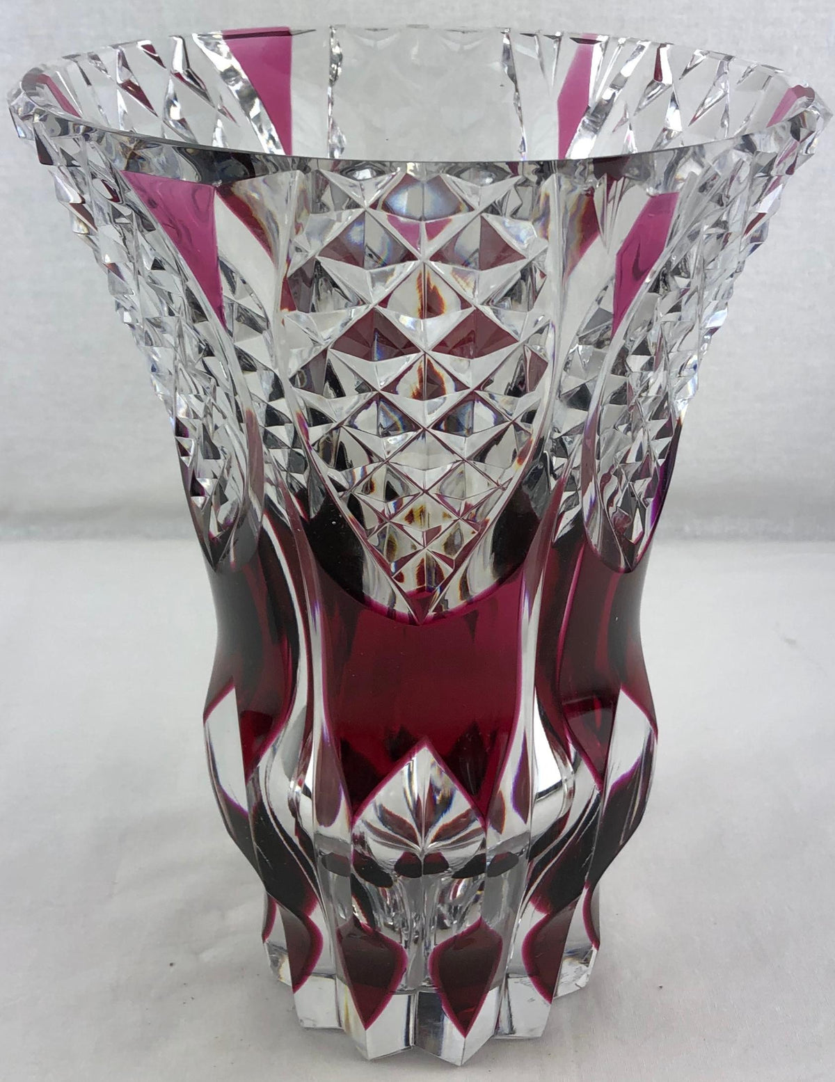 French Cut Crystal Flower Vase Amethyst or Pink Red — detail 5