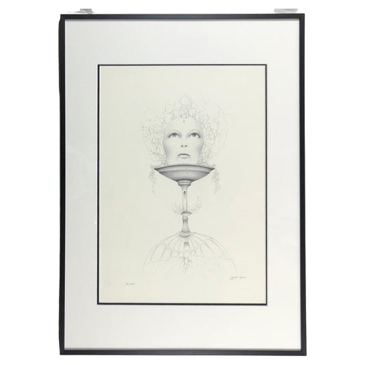Dali Inspired Surrealist Black and White Lithograph by Gerald Moreno — detail 2