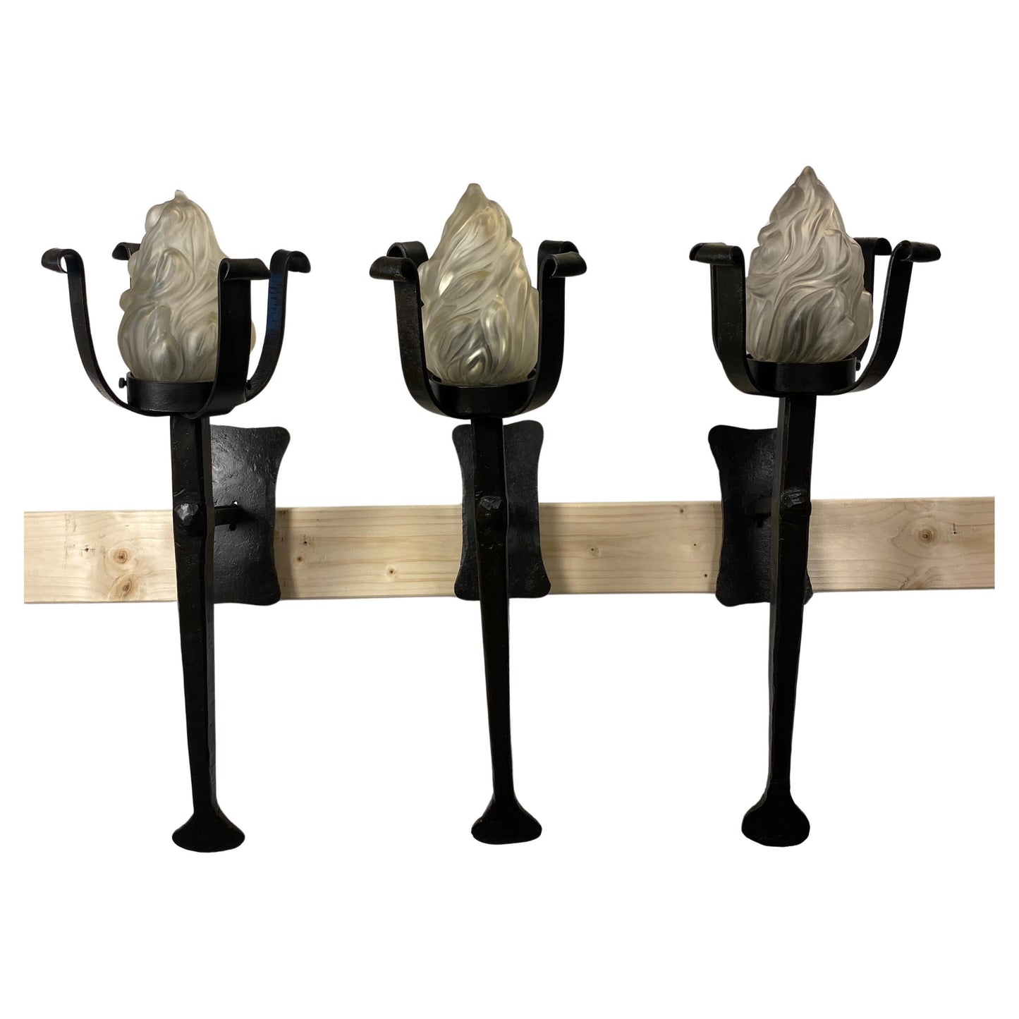 3 Large Spanish Colonial Style Hand Forged Iron Sconces, Traditional Torchiere — detail 13