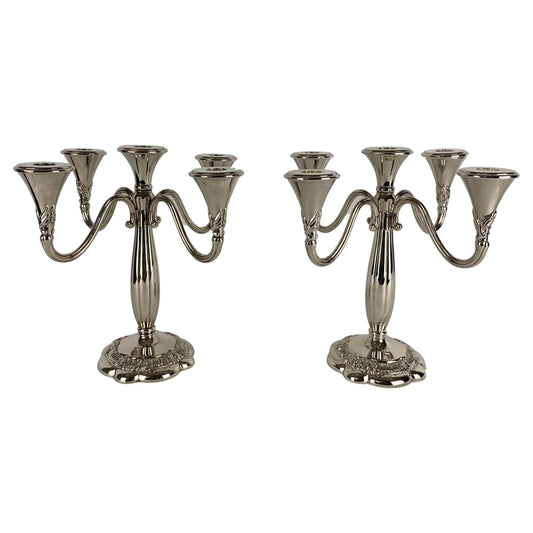 Pair of Art Deco Style Silver Plated Candelabras by Royal Gallery — detail 2