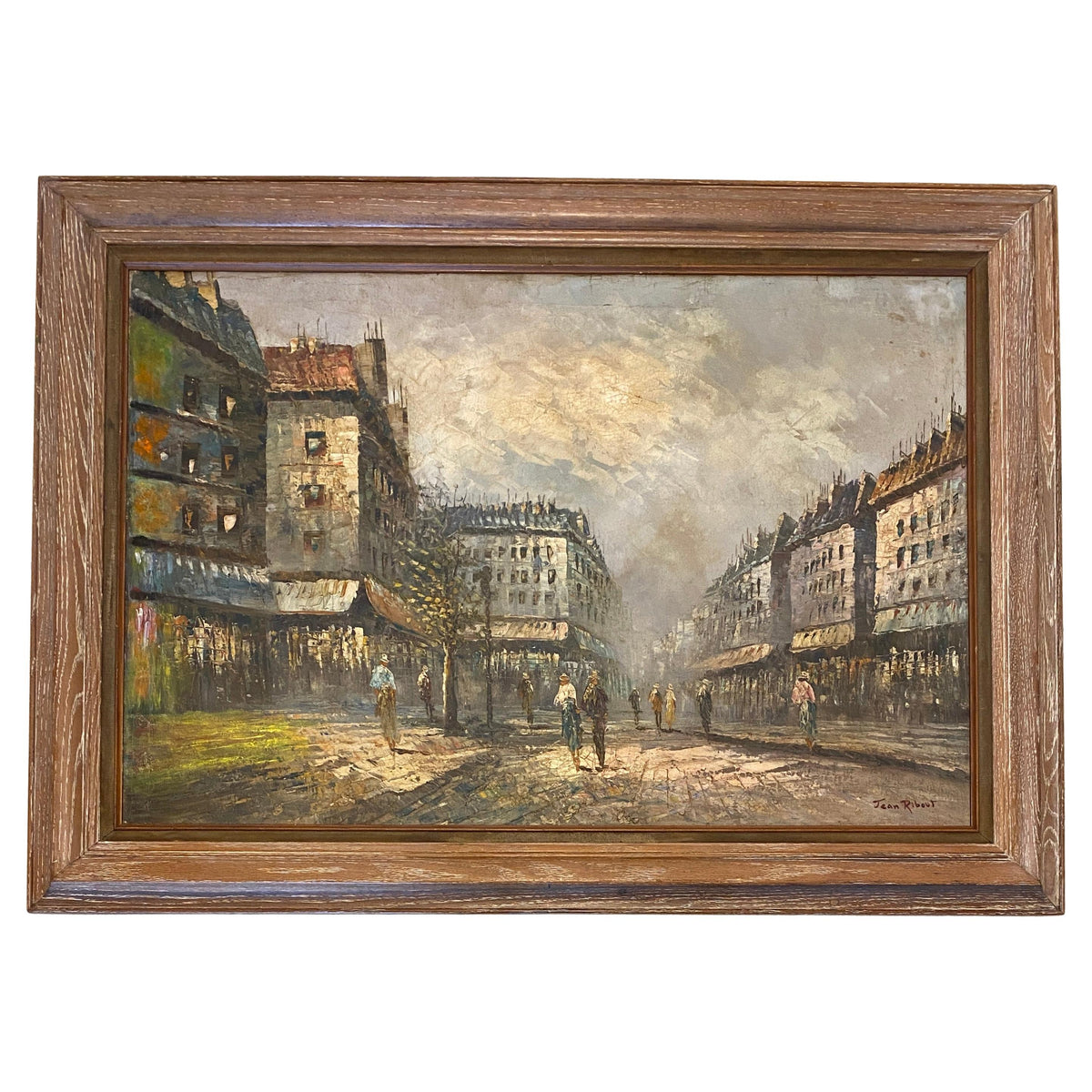 French Oil on Canvas Painting Paris Street Scene by Jean Ribout