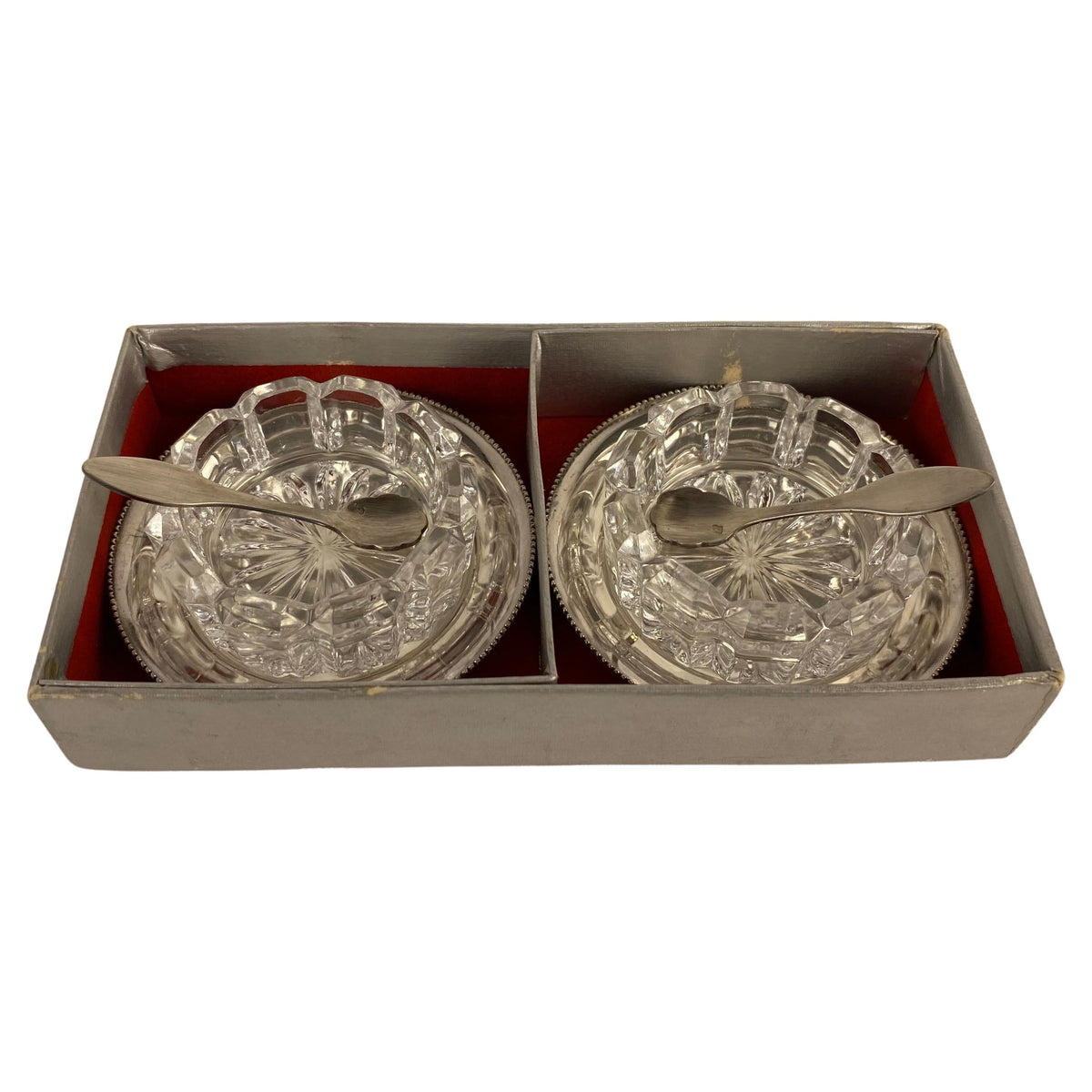 Art Deco Style Set of 2 Crystal Salt and Pepper Serving Dishes by Saglier France