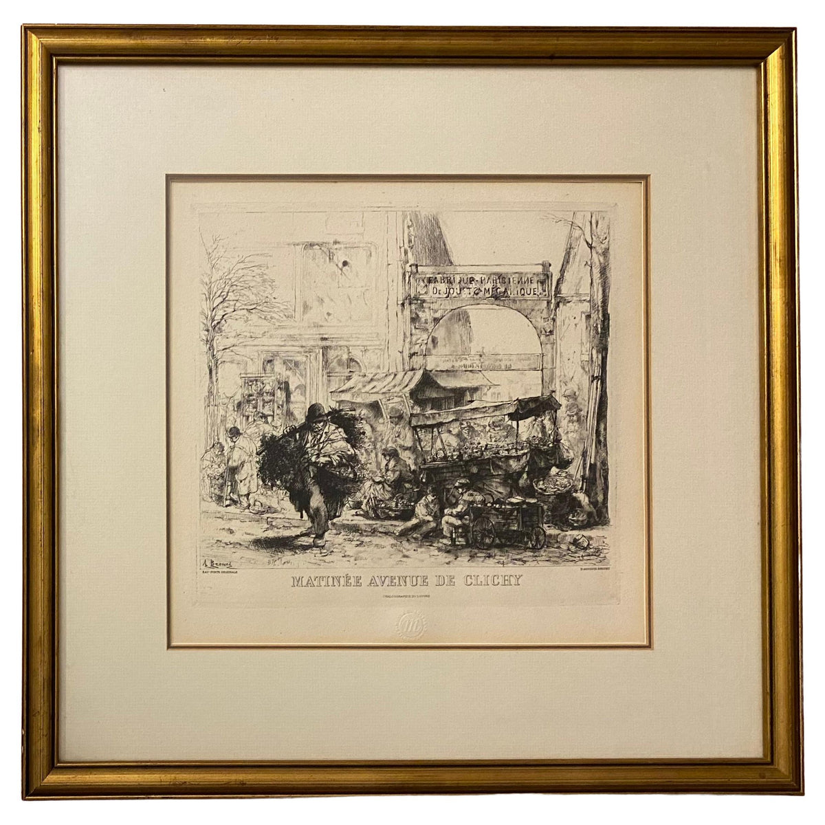 French Engraving Issued By The Louvre Museum "Matinee Avenue de Clichy" Framed