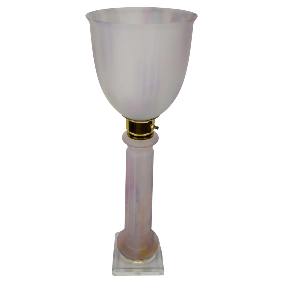 French Art Deco Table Lamp by Mazda Brass and Pale Pink Opaline