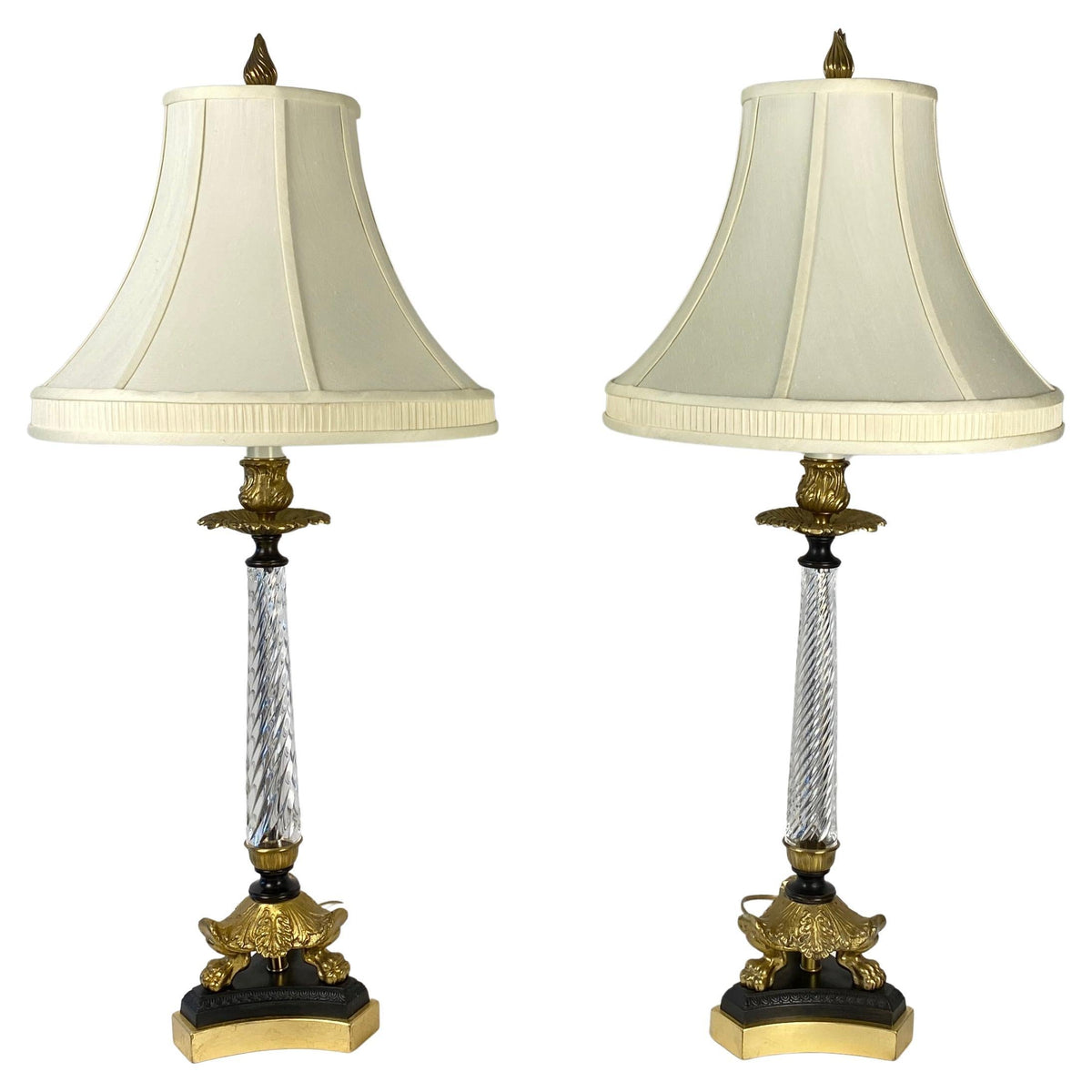 Pair of French Crystal Lamps with Bronze Mounts