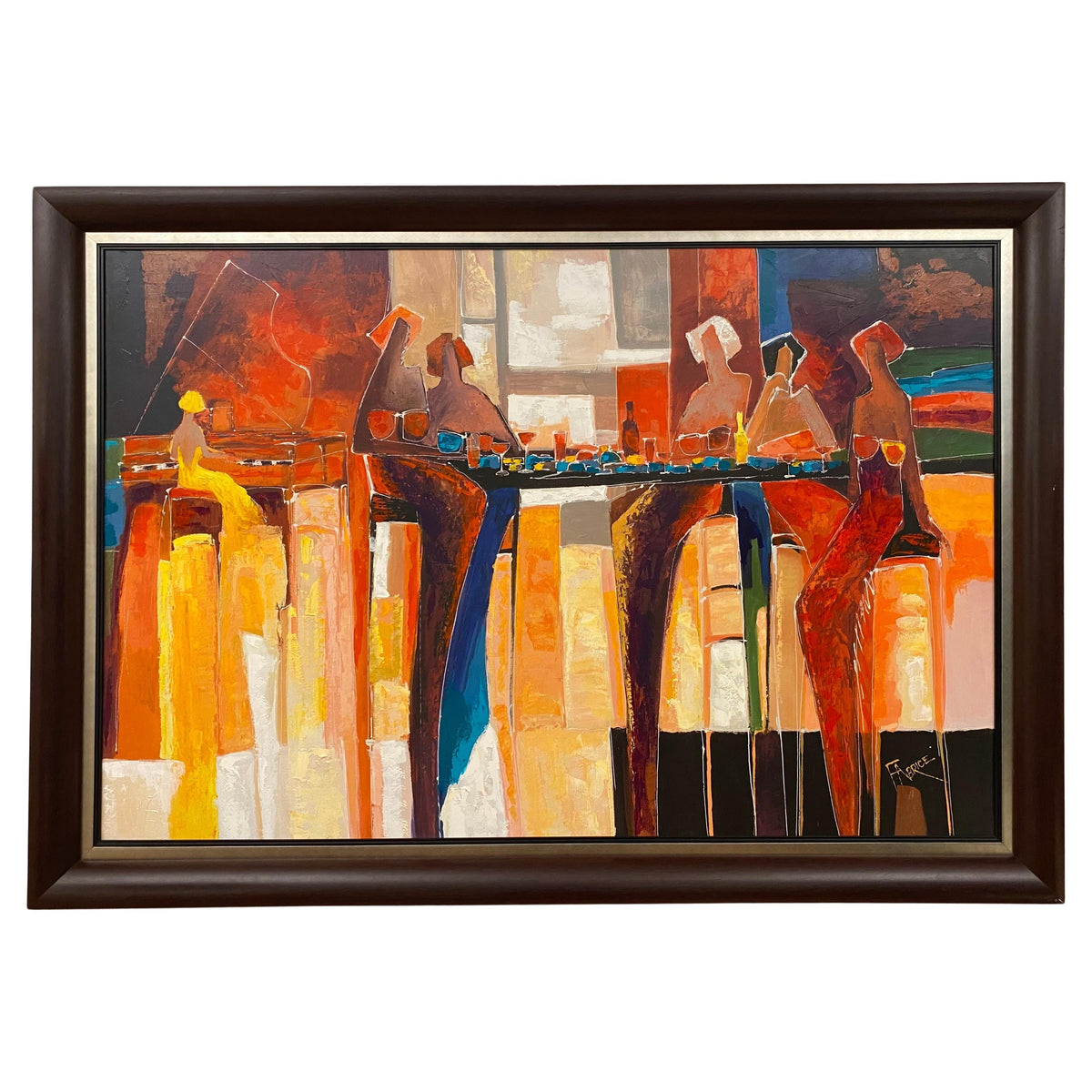 Large Hand Embellished Color Giclee on Canvas Titled "Conversation"
