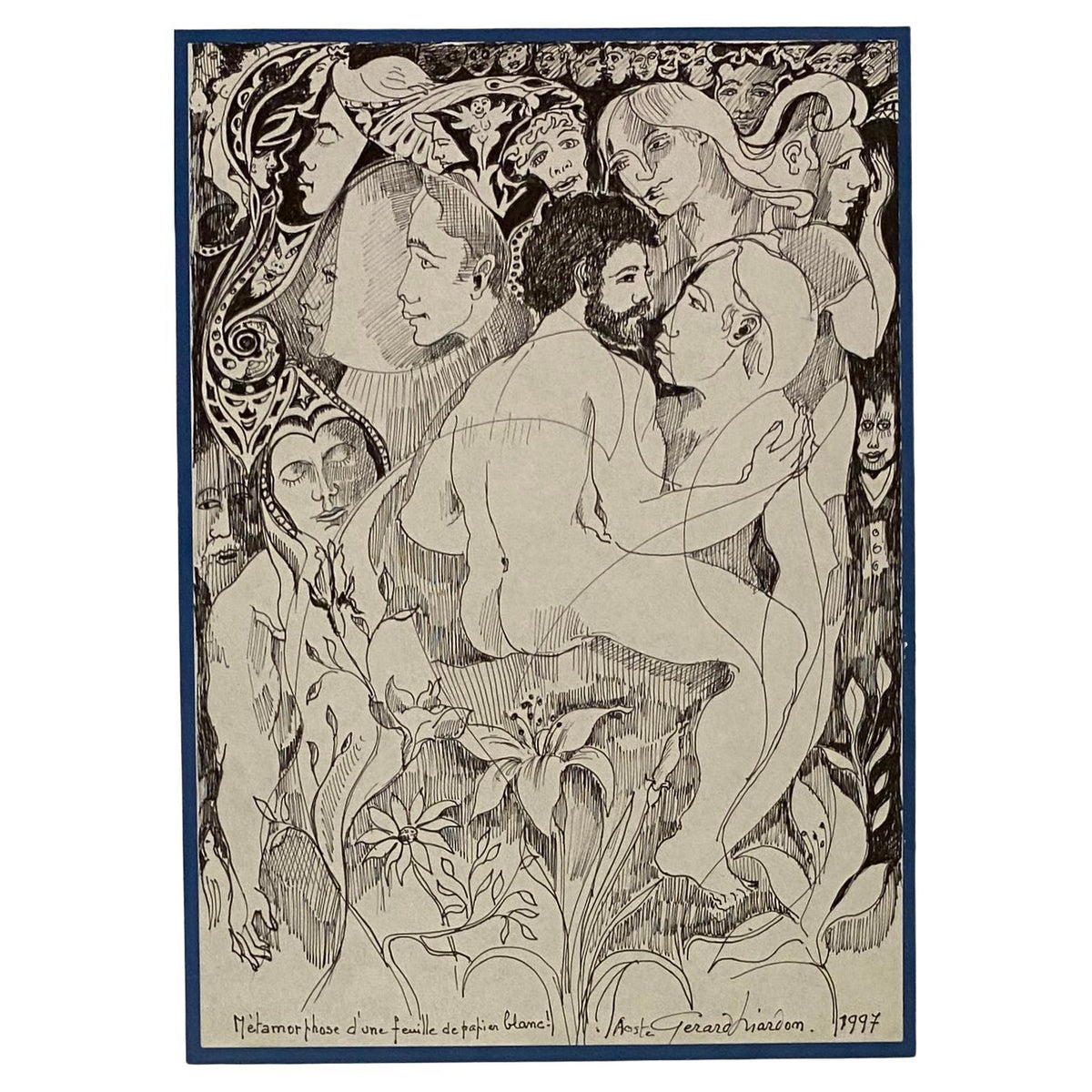 Original Drawing of Nude Men Embracing by Gerard Mardon