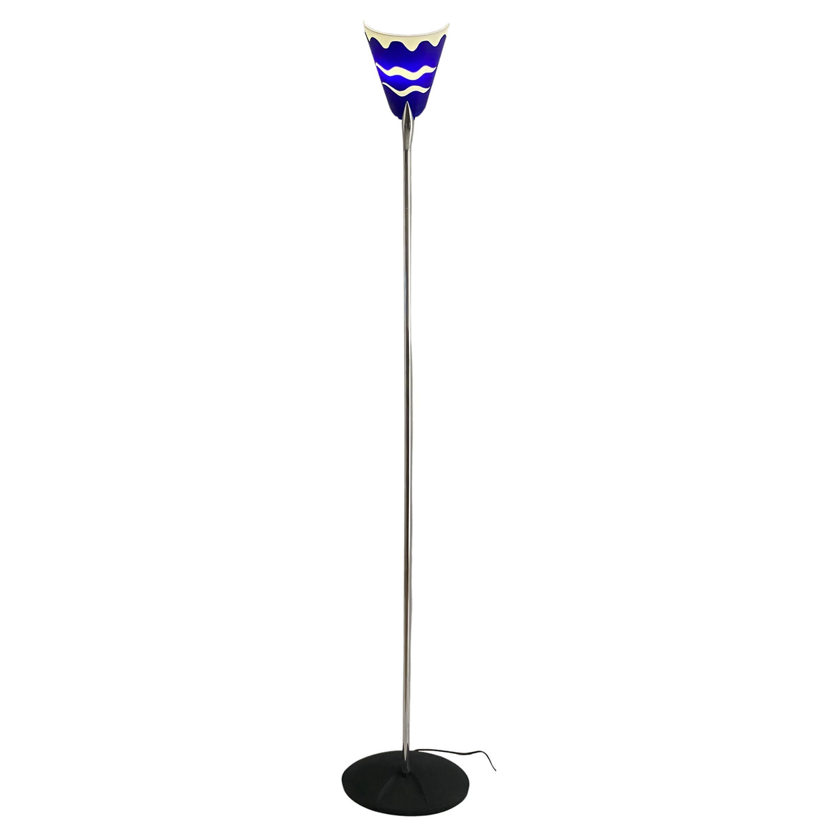 Modern French Polished Chrome Floor Lamp with Blue Shade by LG, Paris France