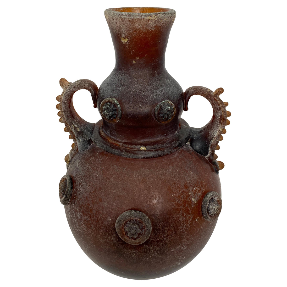 Art Deco Murano Art Glass Vase, Roman Revival Scavo Amphora with Applied Handles