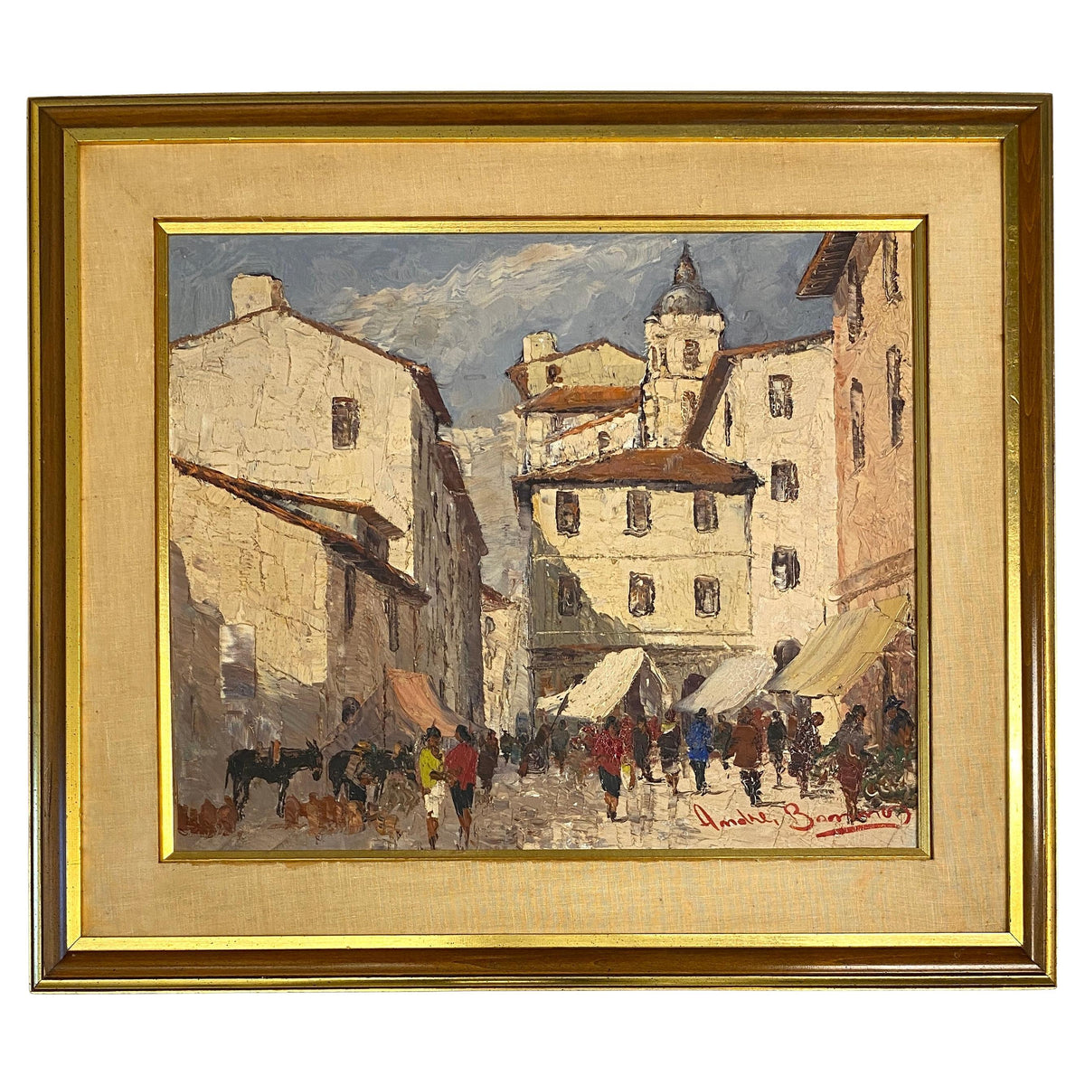 French Village Scene, Oil on Canvas Painting Village in France