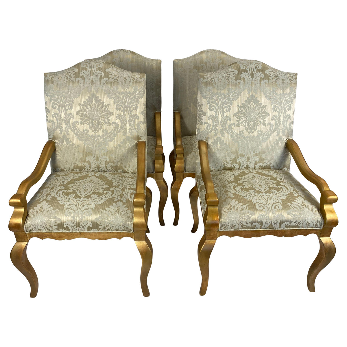 Set of 4 Louis XVI Style Giltwood Armchairs, 4 Upholstered Dining Armchairs