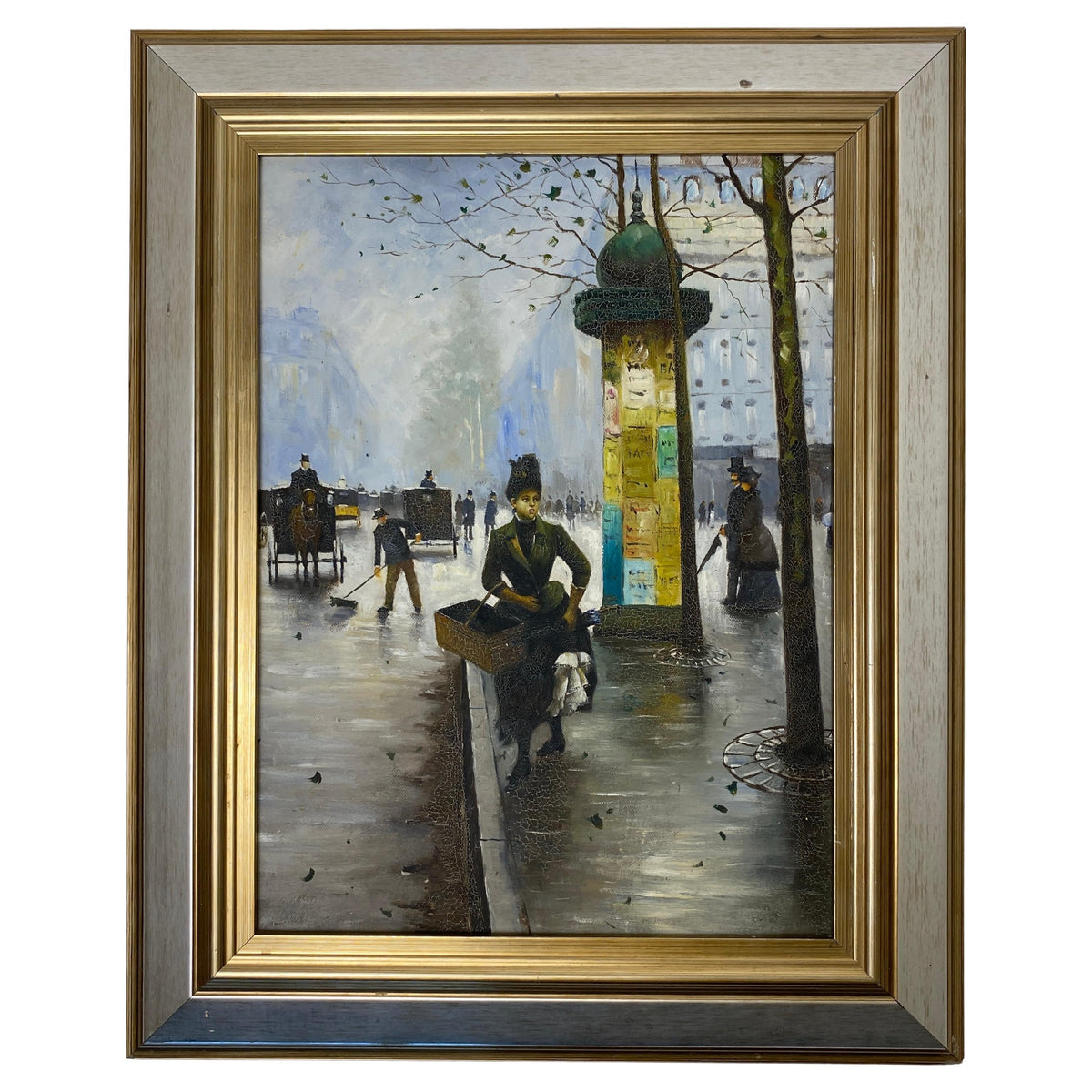Color Print depicting Parisian Street Scene, Paris France City & Metro Station