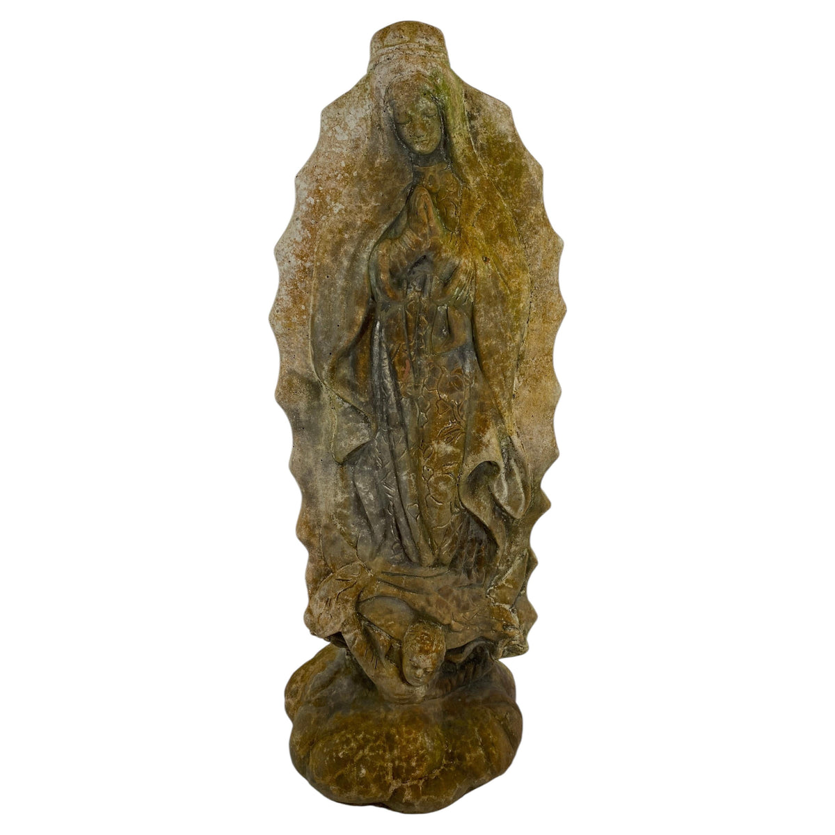 French Madonna & Child Cast Stone Garden Sculpture, Devotional Figure w/Serpent