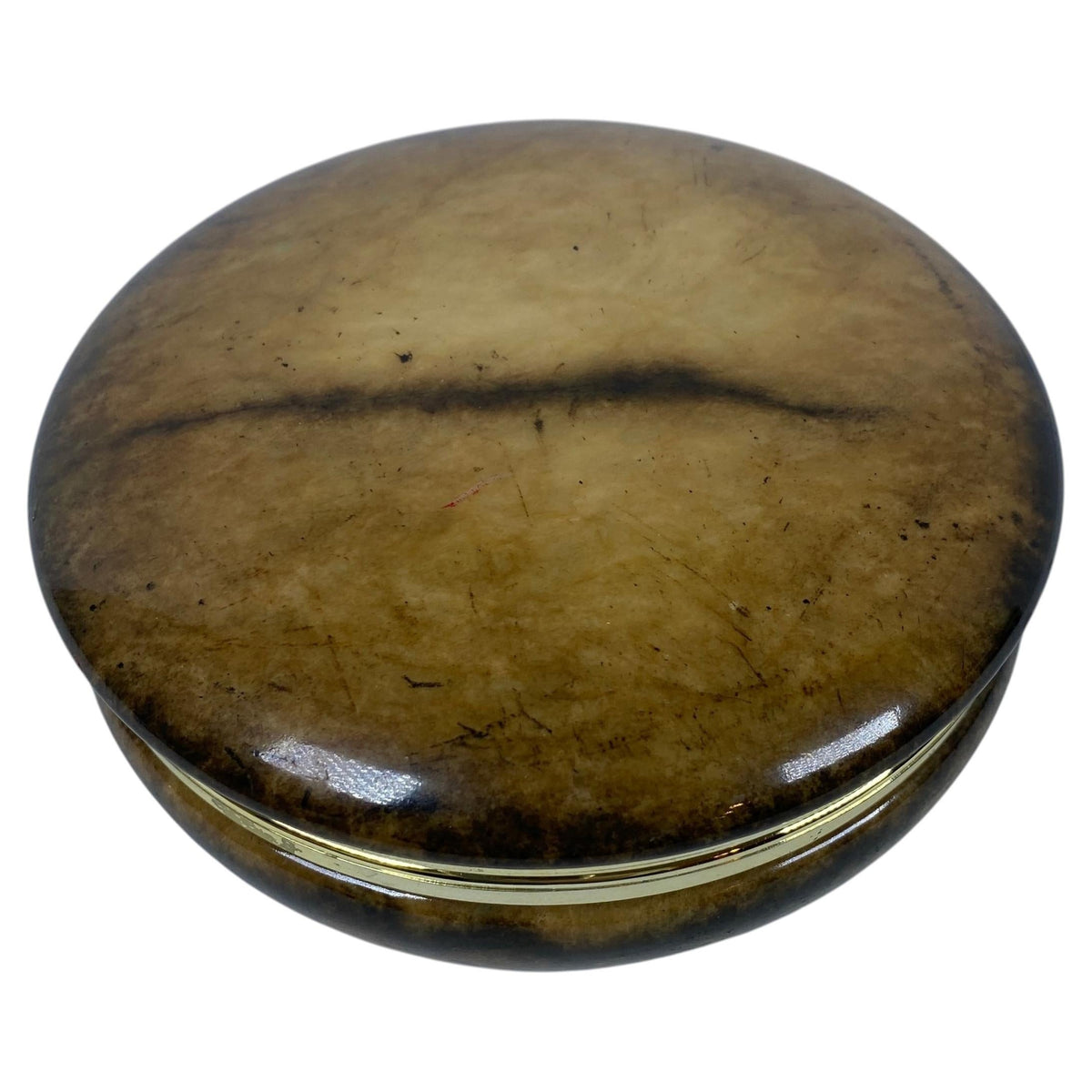 Italian Hand-Carved Alabaster Jewelry Box with Brass Mounts, Green Veined Stone