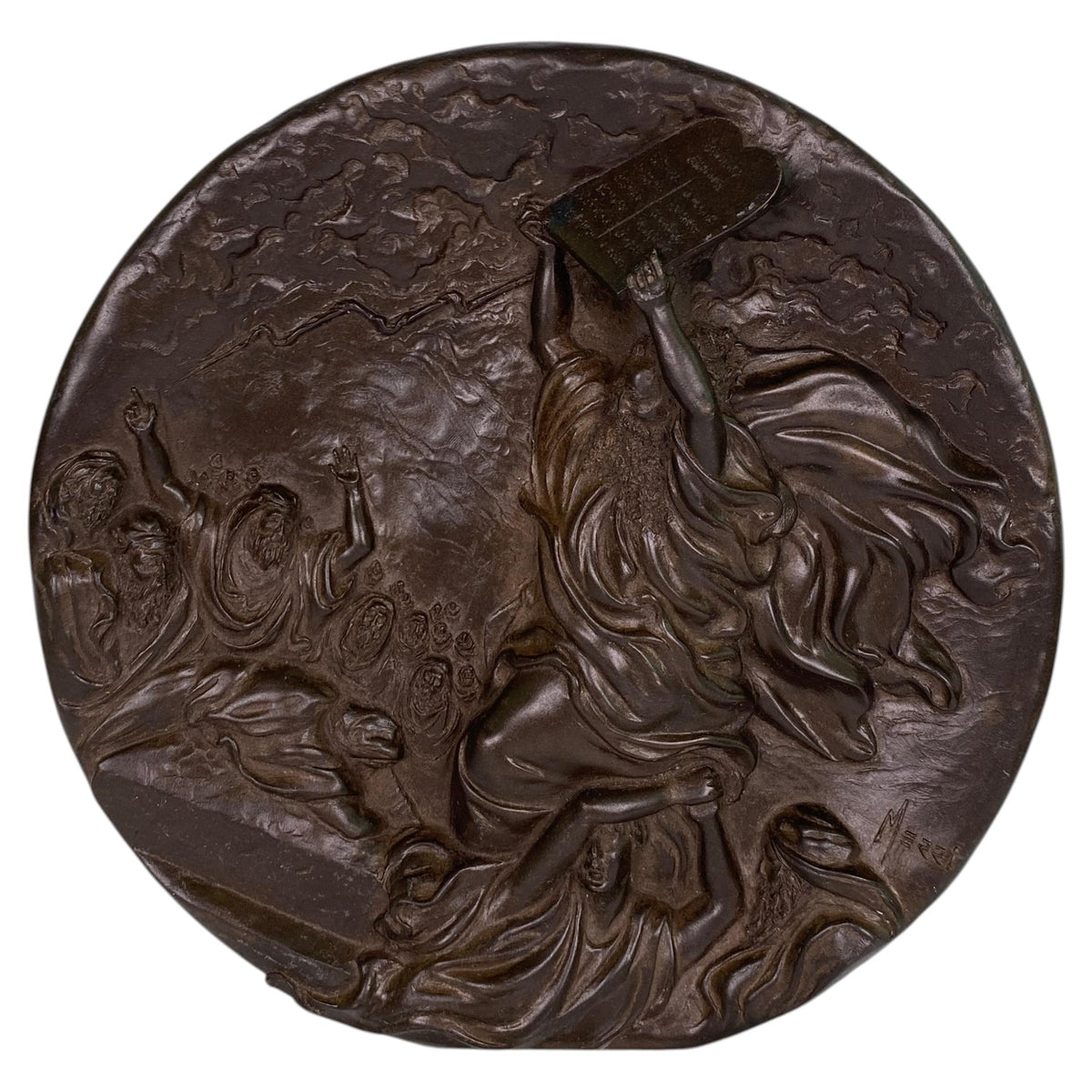 Biblical Moses and the Ten Commandments French Régule Relief Vide-Poche Plate