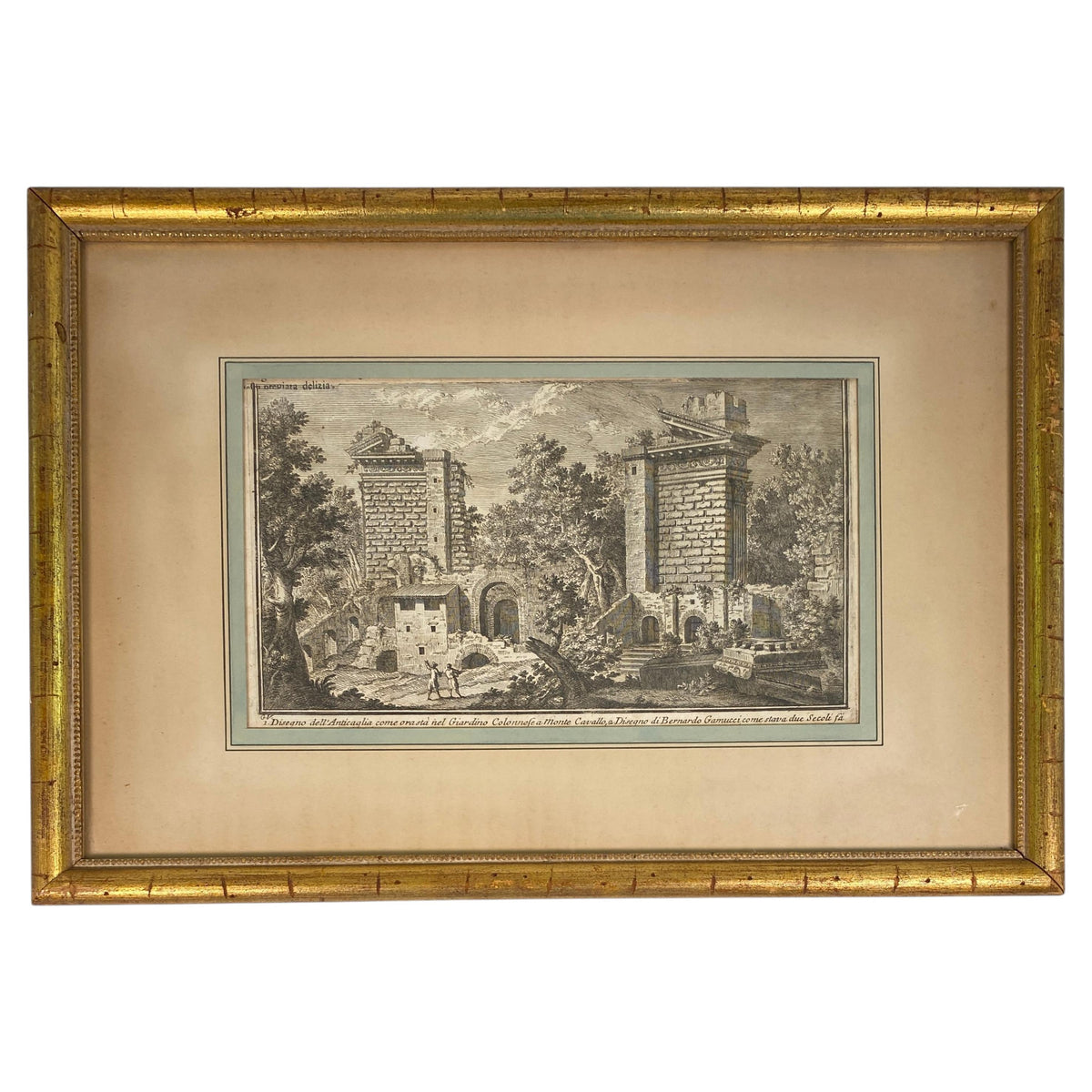 18th Century Italian Architectural Capriccio Engraving of Monte Cavallo Ruins