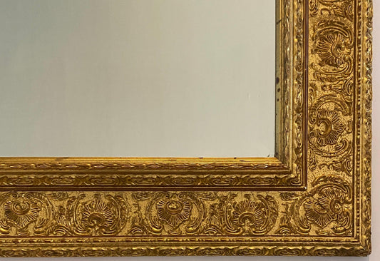 Antique Italian Renaissance Revival Giltwood & Gesso Wall Mirror, Deeply Carved — detail 2