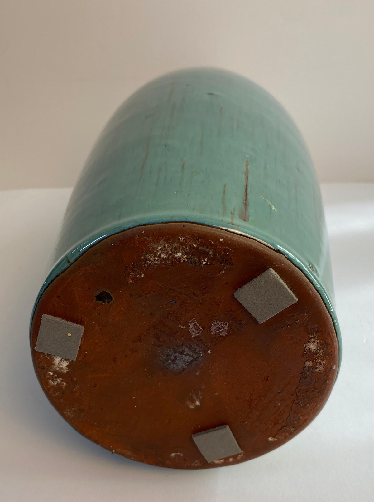 Large Mid-Century Modern Blue Glazed Studio Pottery Stem Vase — detail 7