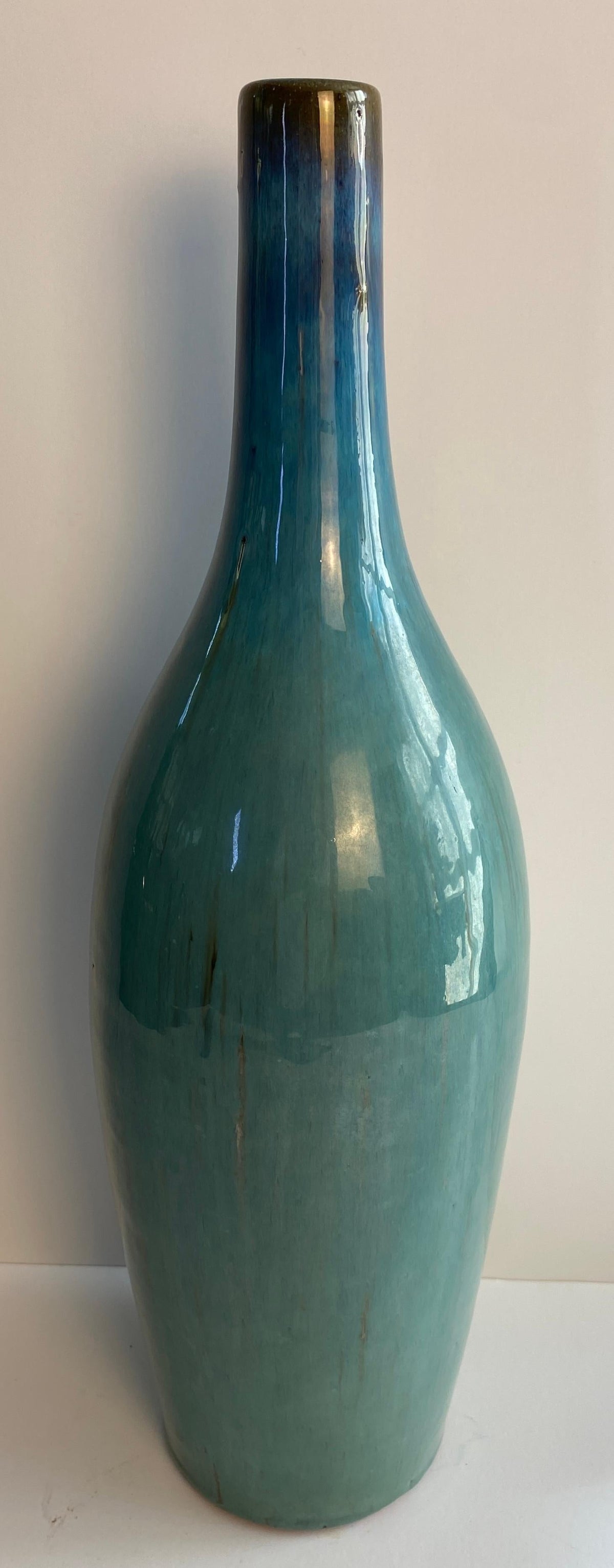 Large Mid-Century Modern Blue Glazed Studio Pottery Stem Vase — detail 2
