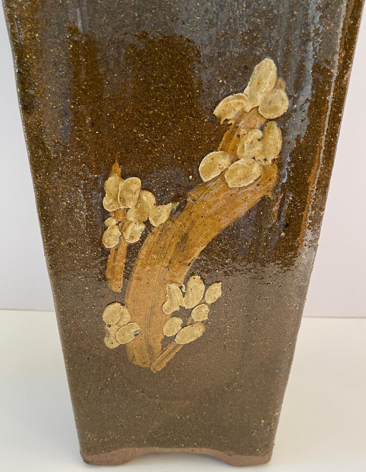 Tall Midcentury Ceramic Flower Vase or Planter Green and Brown, Umbrella Stand — detail 4