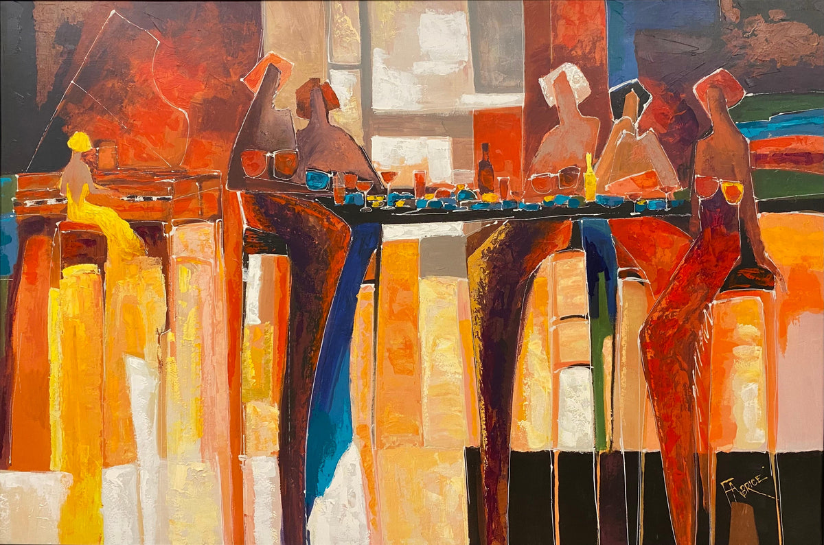 Large Hand Embellished Color Giclee on Canvas Titled "Conversation" — detail 3