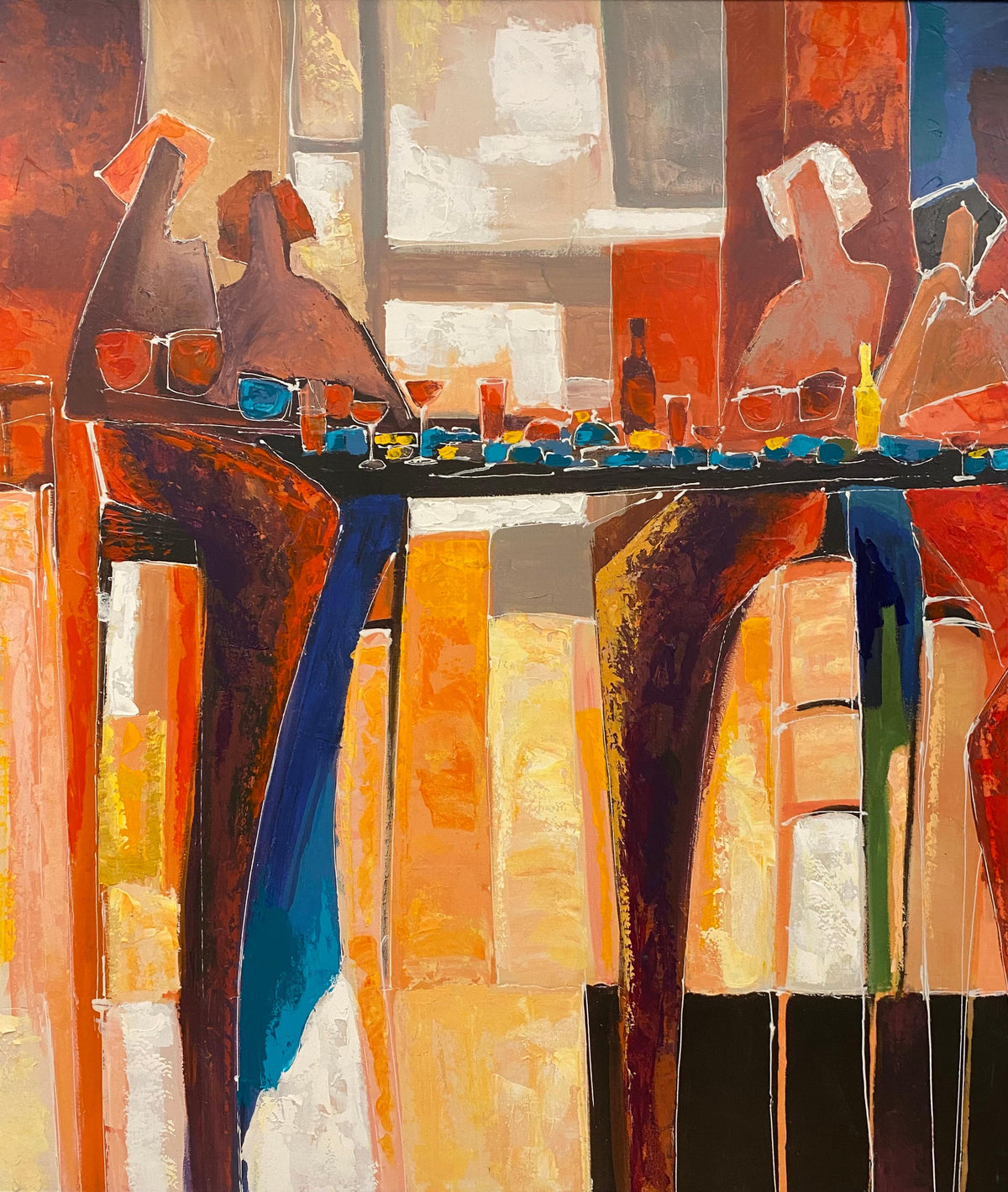 Large Hand Embellished Color Giclee on Canvas Titled "Conversation" — detail 6
