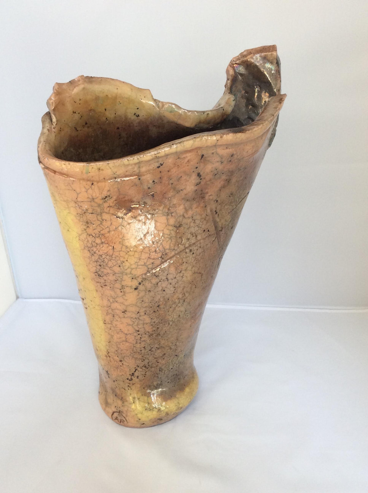 French Midcentury Sculpted Stoneware Vase, Neutral Brown — detail 2