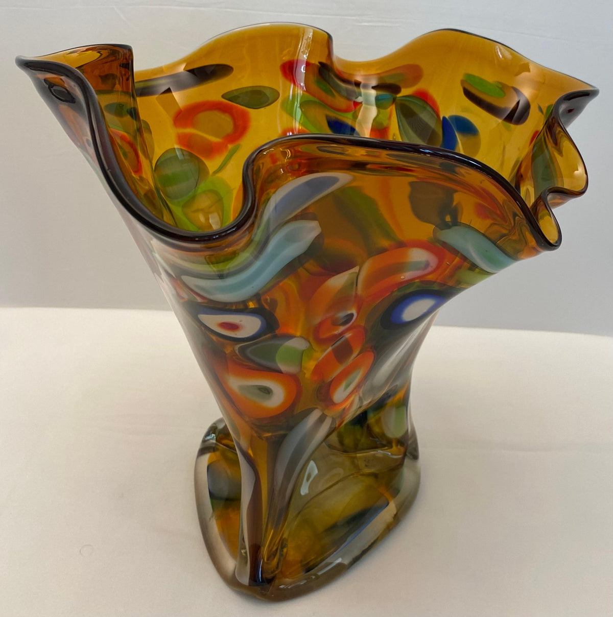 Large Multicolored Art Glass Vase, Handkerchief Design Glass Vase — detail 6