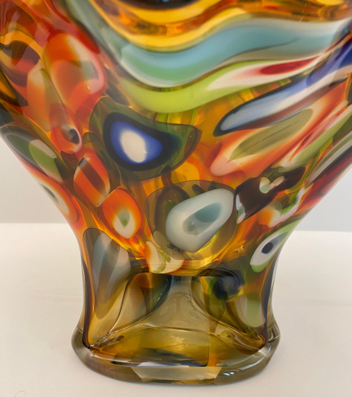 Large Multicolored Art Glass Vase, Handkerchief Design Glass Vase — detail 4