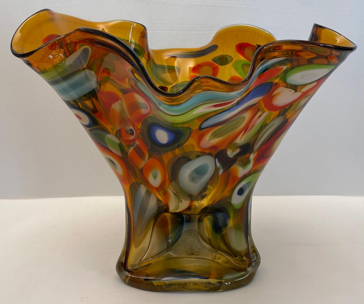 Large Multicolored Art Glass Vase, Handkerchief Design Glass Vase — detail 2