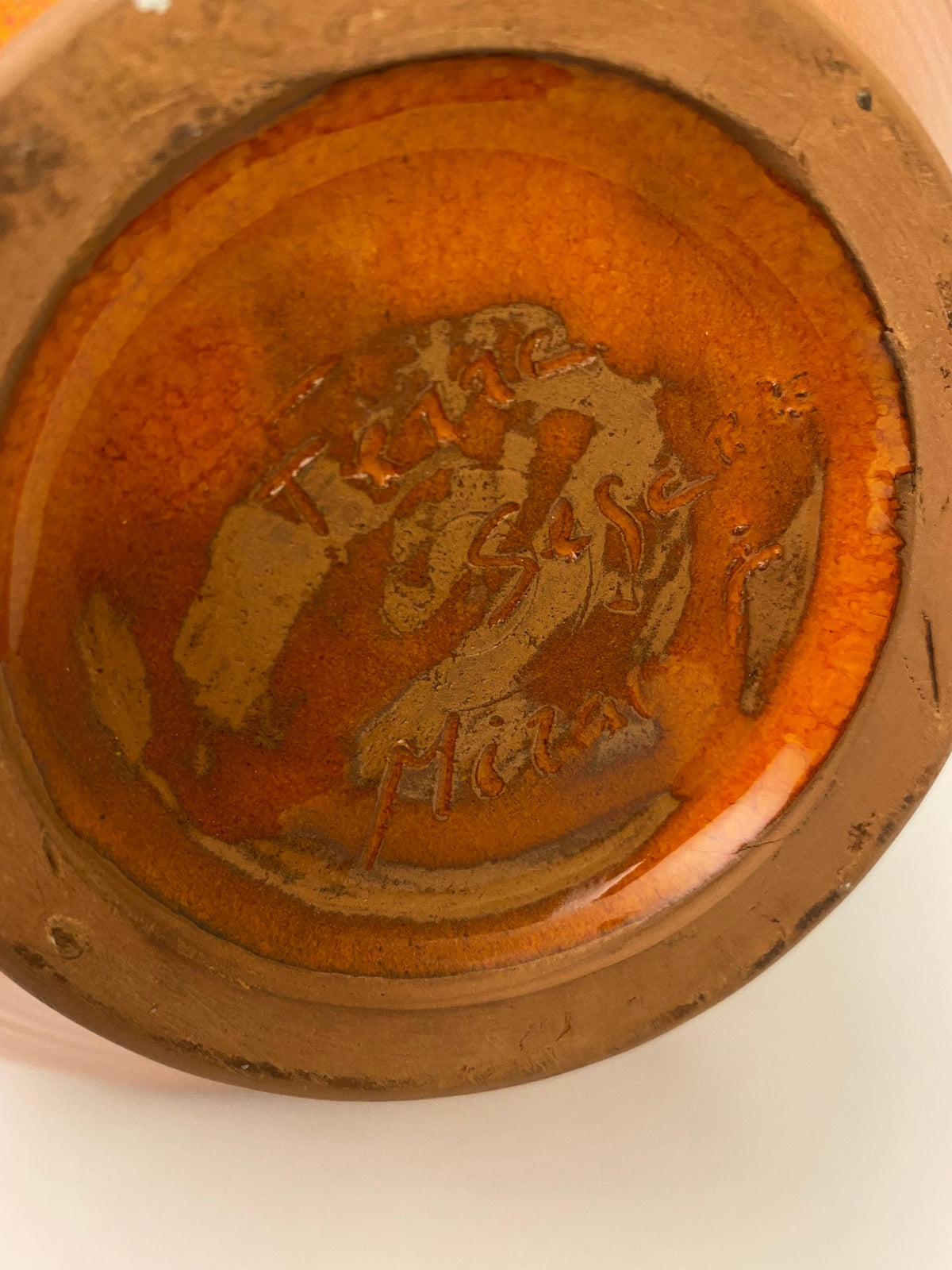 Large Midcentury Ceramic Vase Orange Signed Ferre Sega Mizal — detail 7