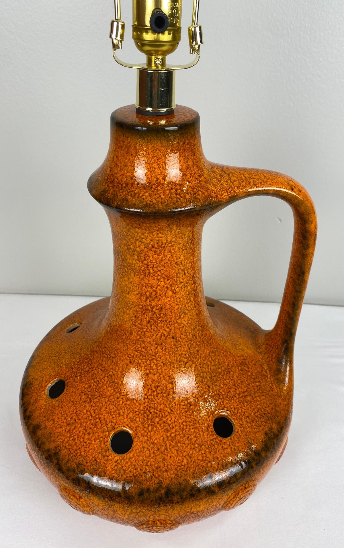 French Mid-Century Ceramic Table Lamp Orange — detail 7