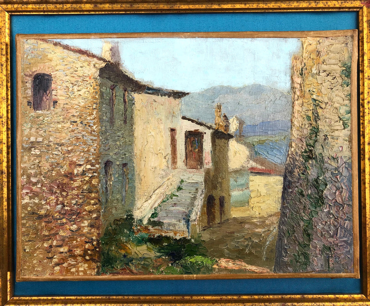 Original Oil Painting of the French Cote d'Azur Village Cagnes — detail 2
