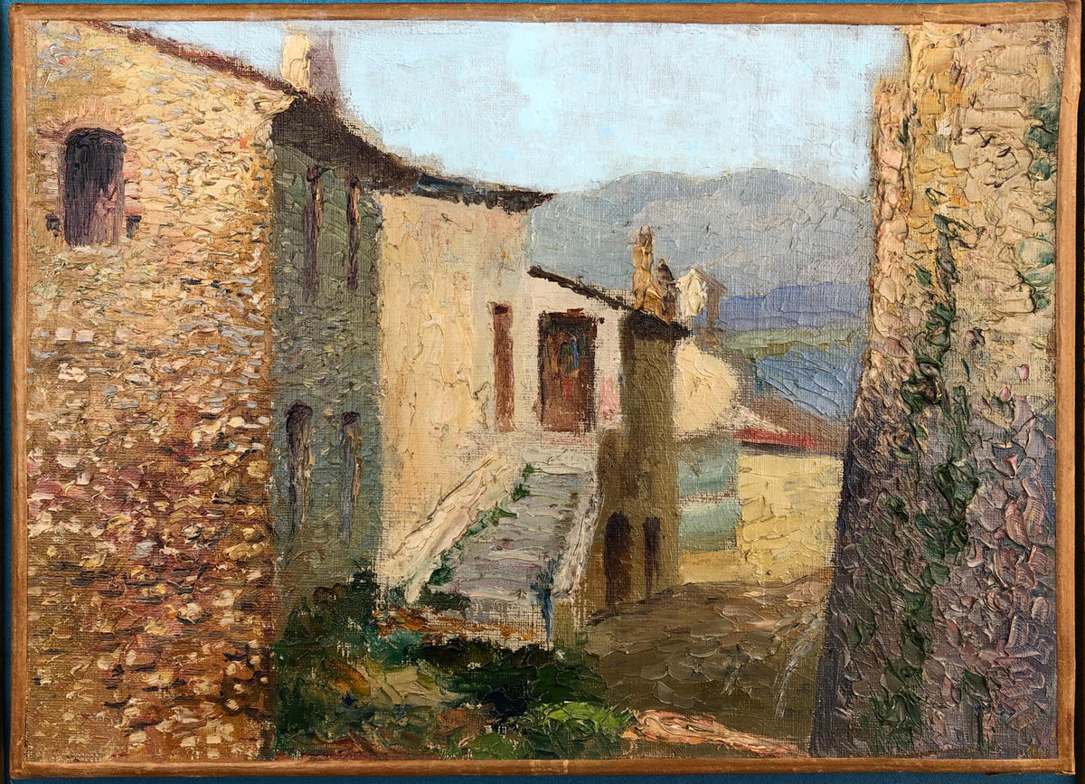 Original Oil Painting of the French Cote d'Azur Village Cagnes — detail 5