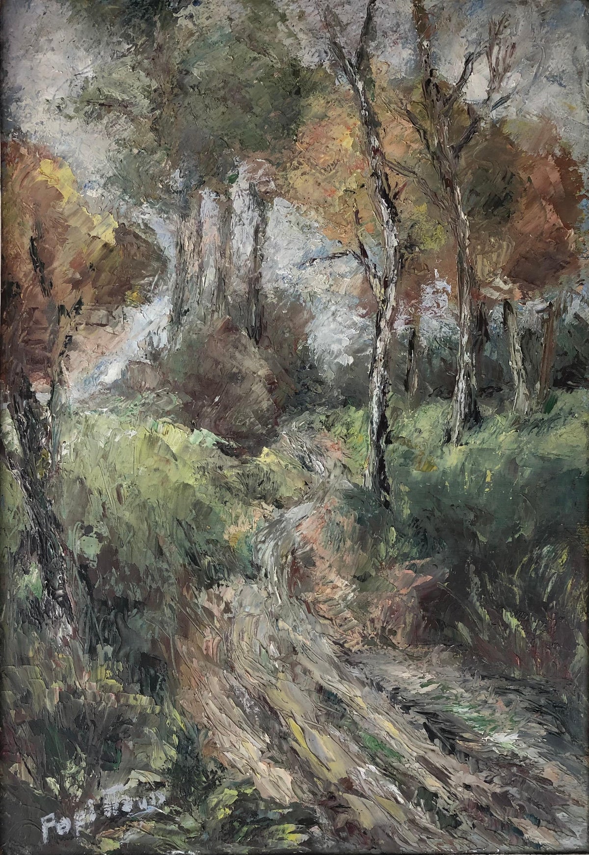Original French Oil Painting of a Country Scene by Marcelle Papillaud — detail 3