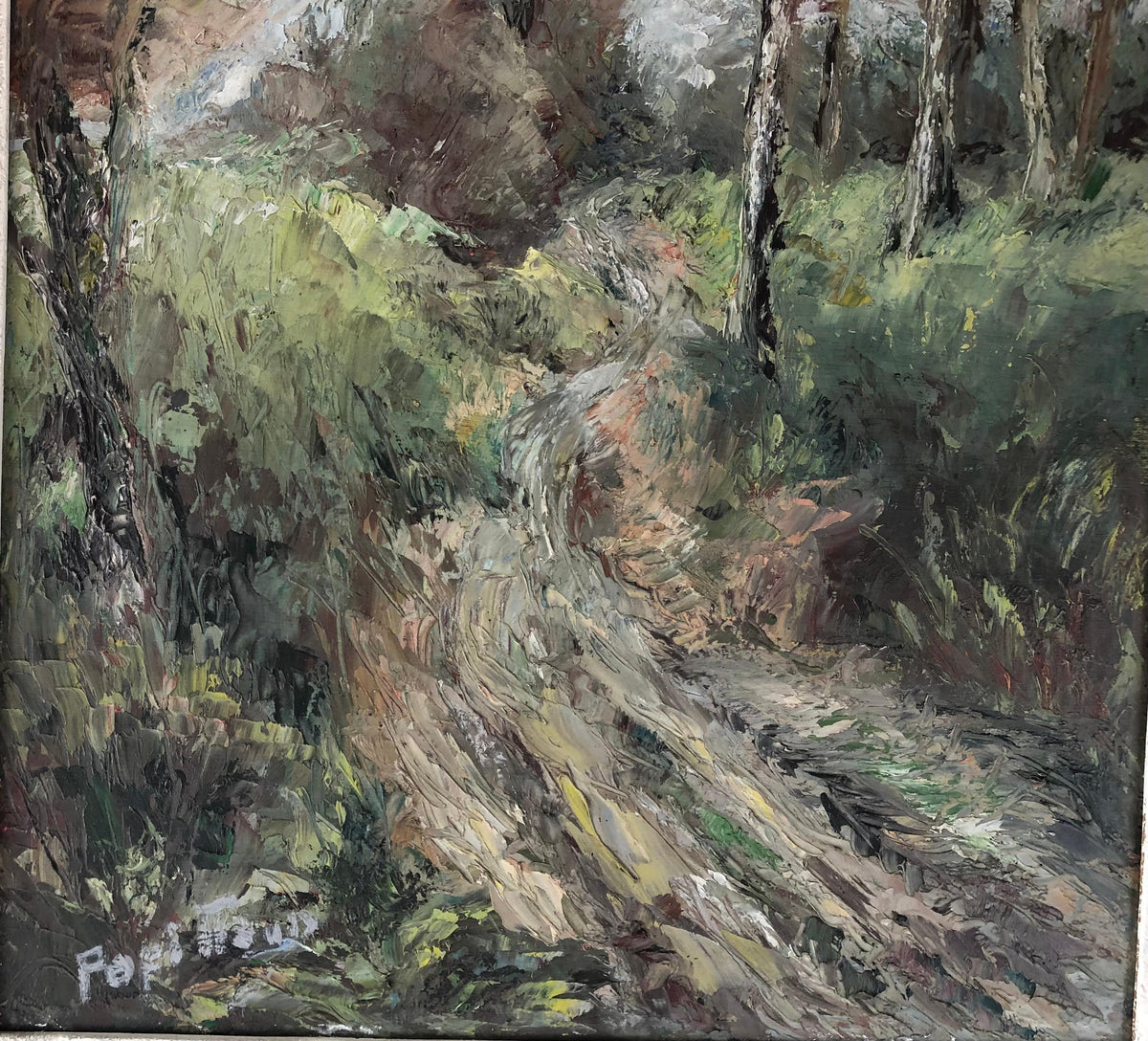 Original French Oil Painting of a Country Scene by Marcelle Papillaud — detail 6