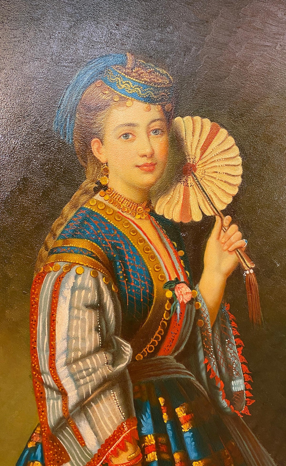 Oil Painting Portrait of a Lady Dressed in Ottoman Style Costume, Certified — detail 2