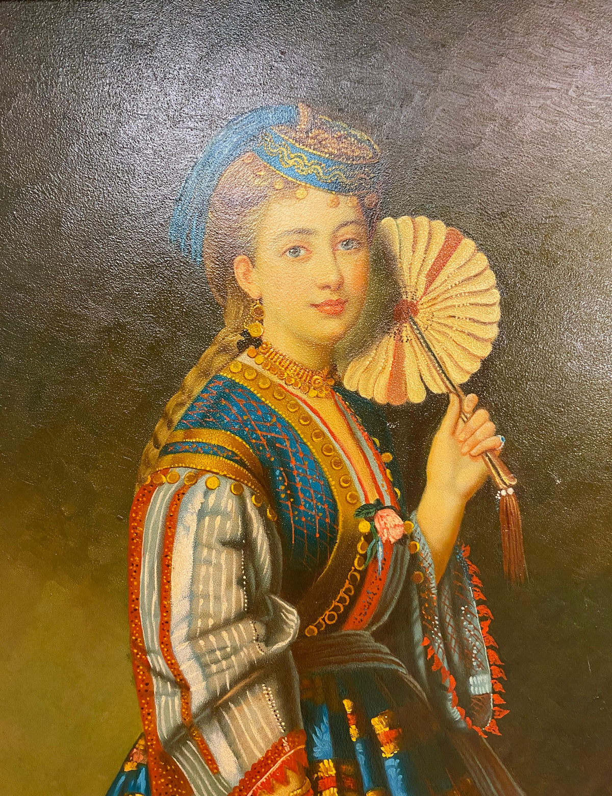 Oil Painting Portrait of a Lady Dressed in Ottoman Style Costume, Certified — detail 5
