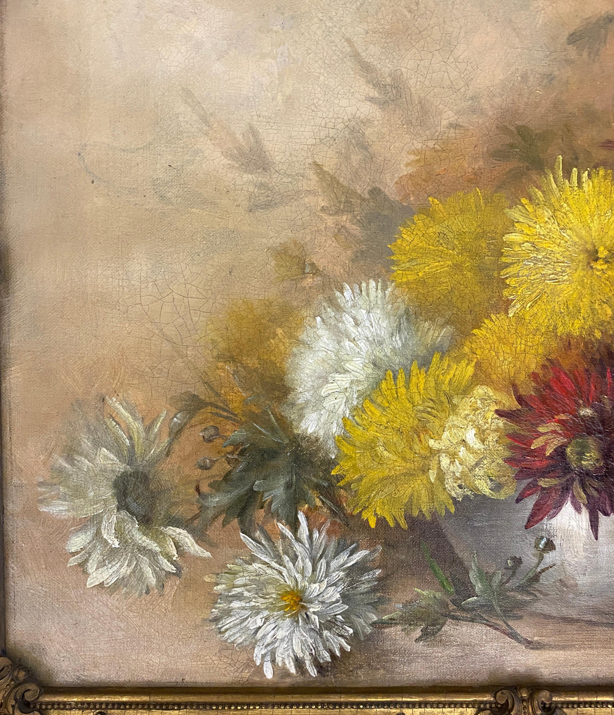 Still Life Oil Painting of Flowers 20th Century, Signed J.E. Cook — detail 7