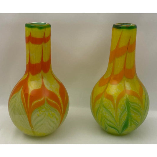 Pair of Murano Art Glass Vases, Mid Century Multi-colored Decorative Vases — detail 2