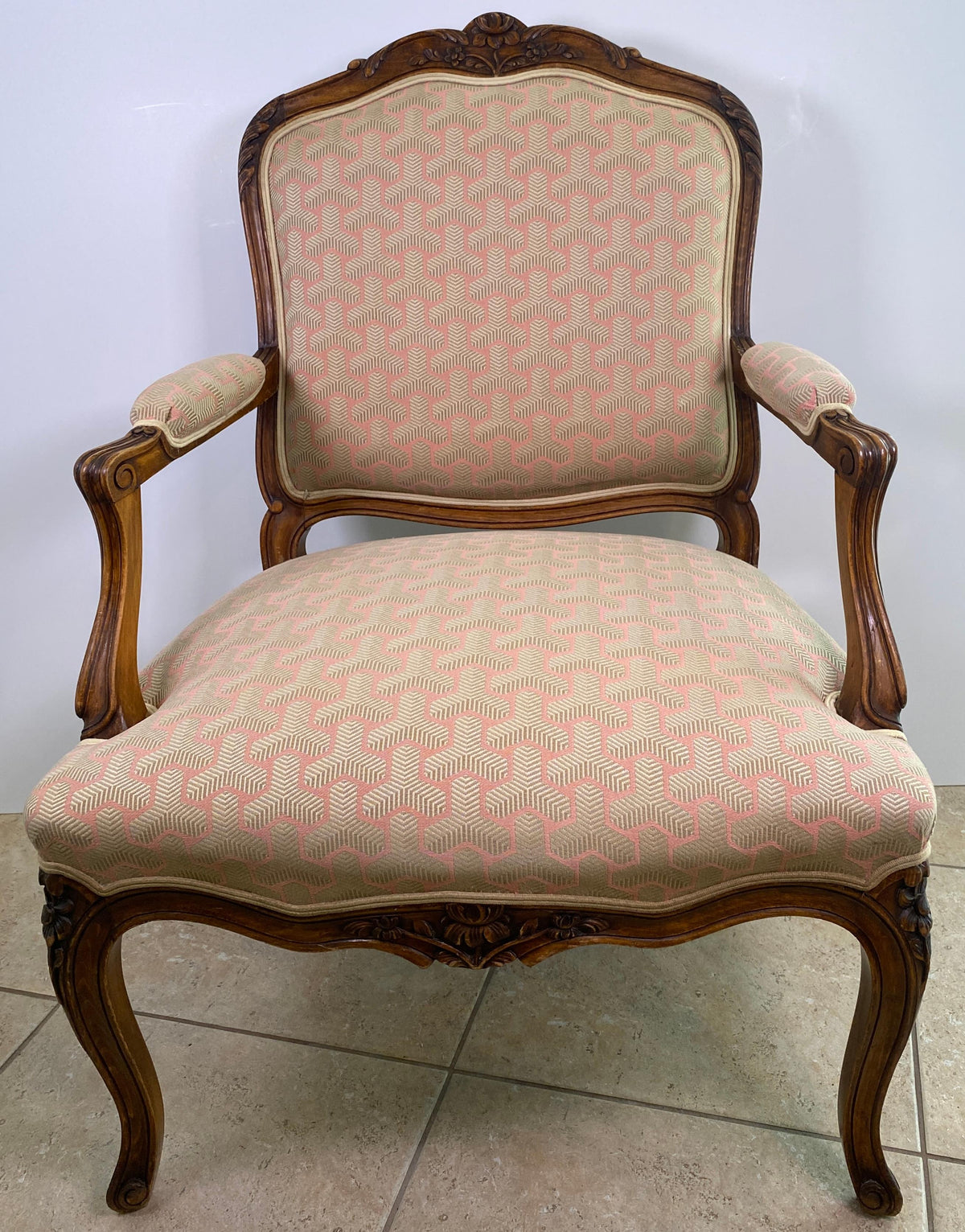 Pair of French Louis XV Style Beechwood Fauteuil Armchairs, Carved Frames — detail 3