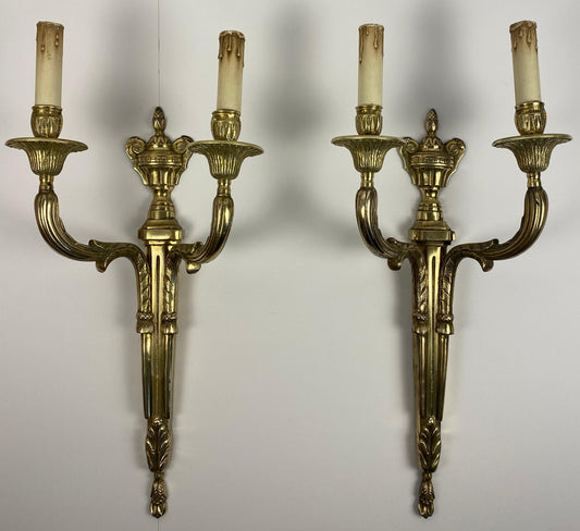 Large Pair of 19th Century French Louis XVI Style Bronze Two-Armed Wall Sconces — detail 2
