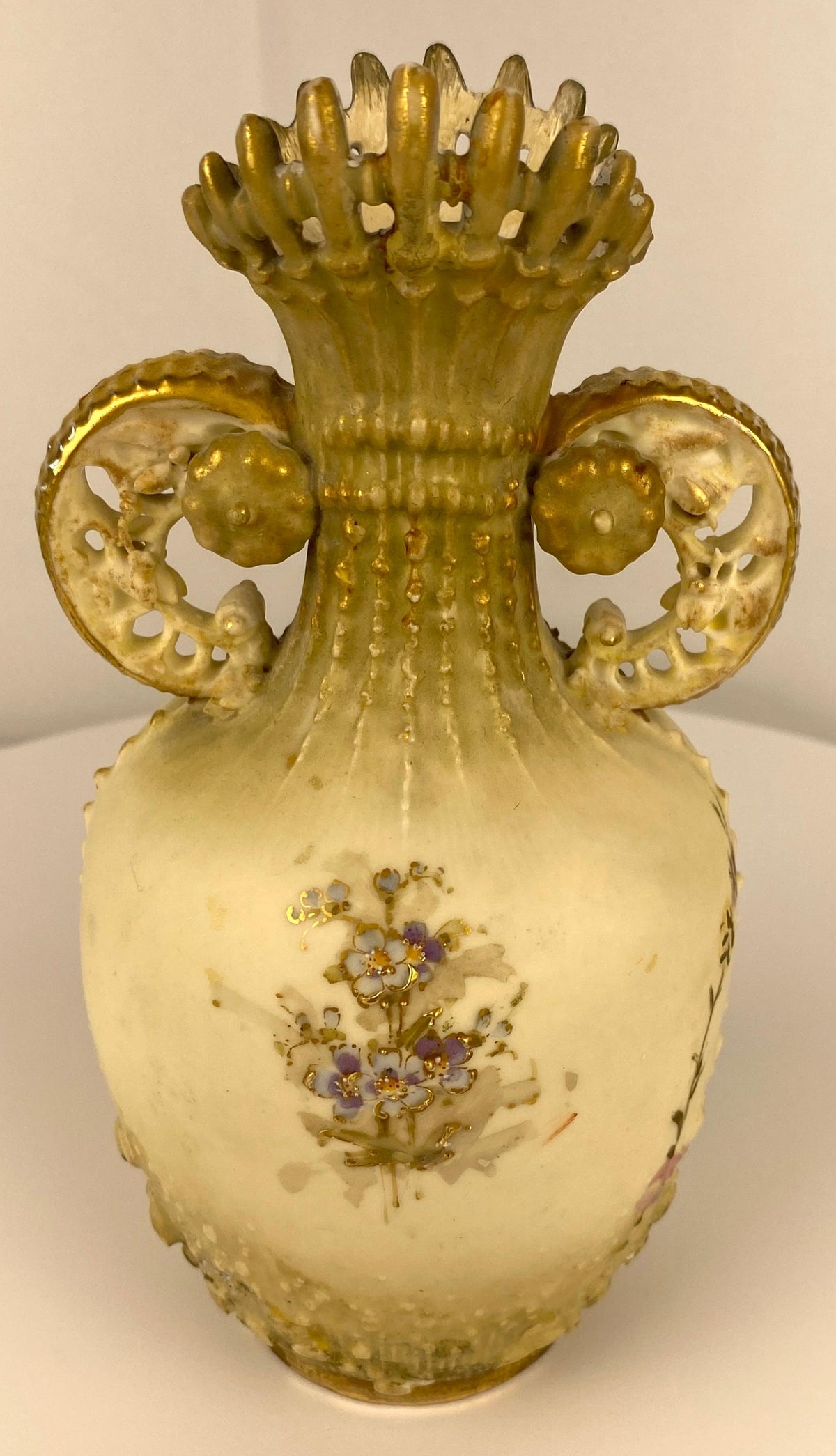 Pair of Royal Worcester Style Hand-Crafted Porcelain Vases Blush Ivory Austrian — detail 9