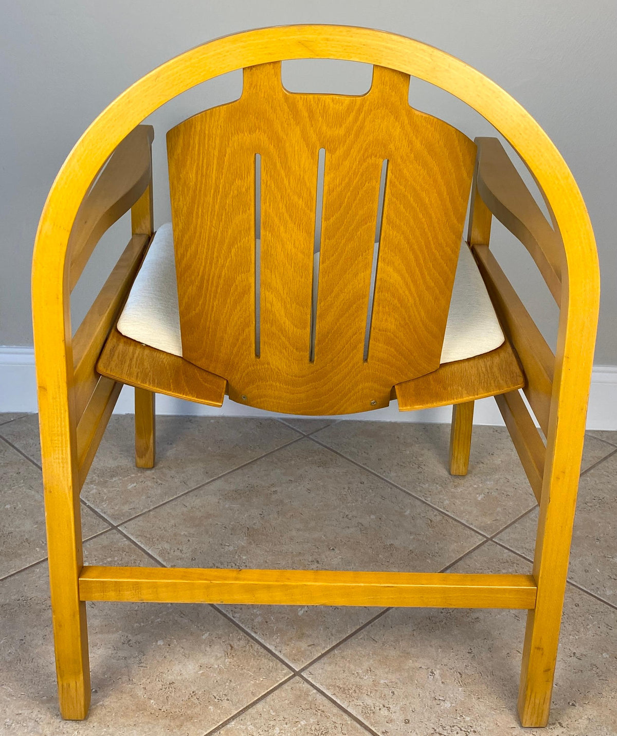 Pair of Modern Armchairs Beechwood + Fabric, Baumann Argos Lounge Chairs — detail 4