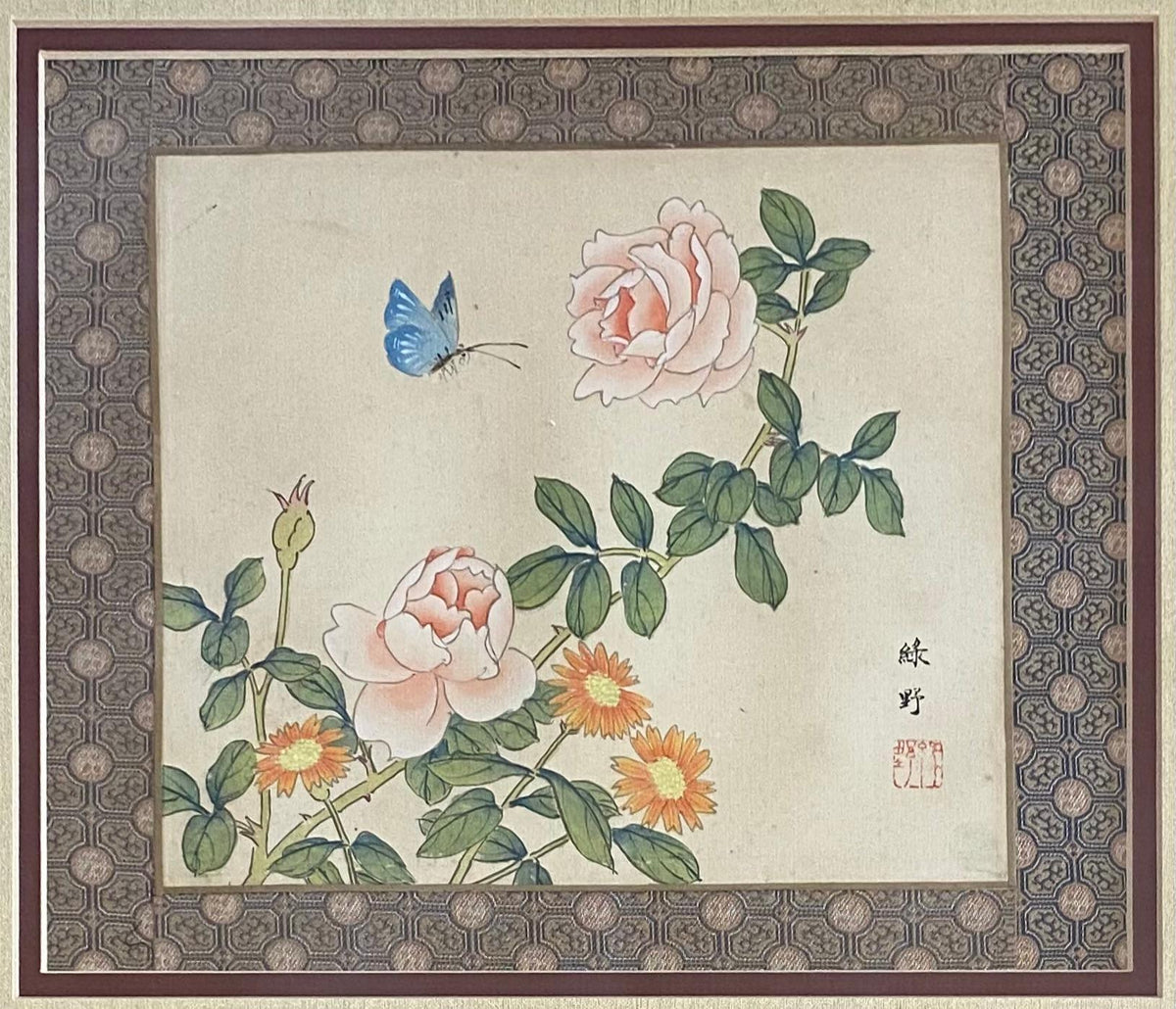 Pair of Antique Framed Chinese Silk and Bird Paintings — detail 6