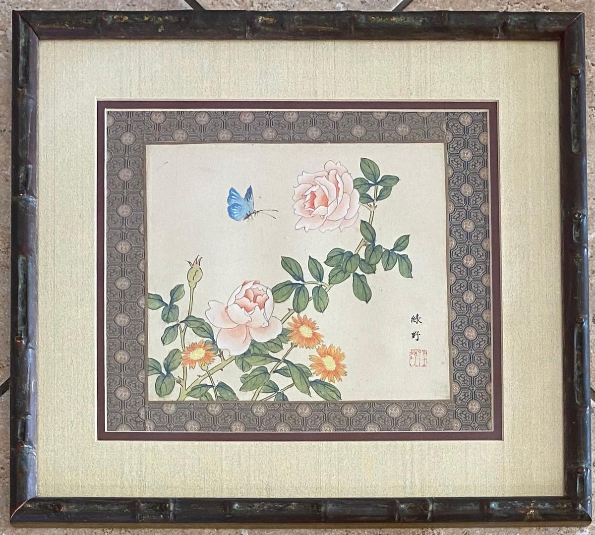 Pair of Antique Framed Chinese Silk and Bird Paintings — detail 8
