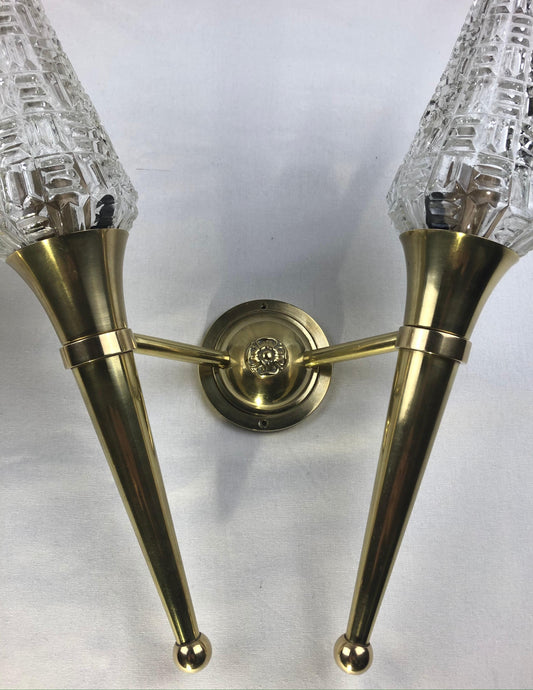 Pair of French Brass Two-Armed Wall Sconces — detail 2