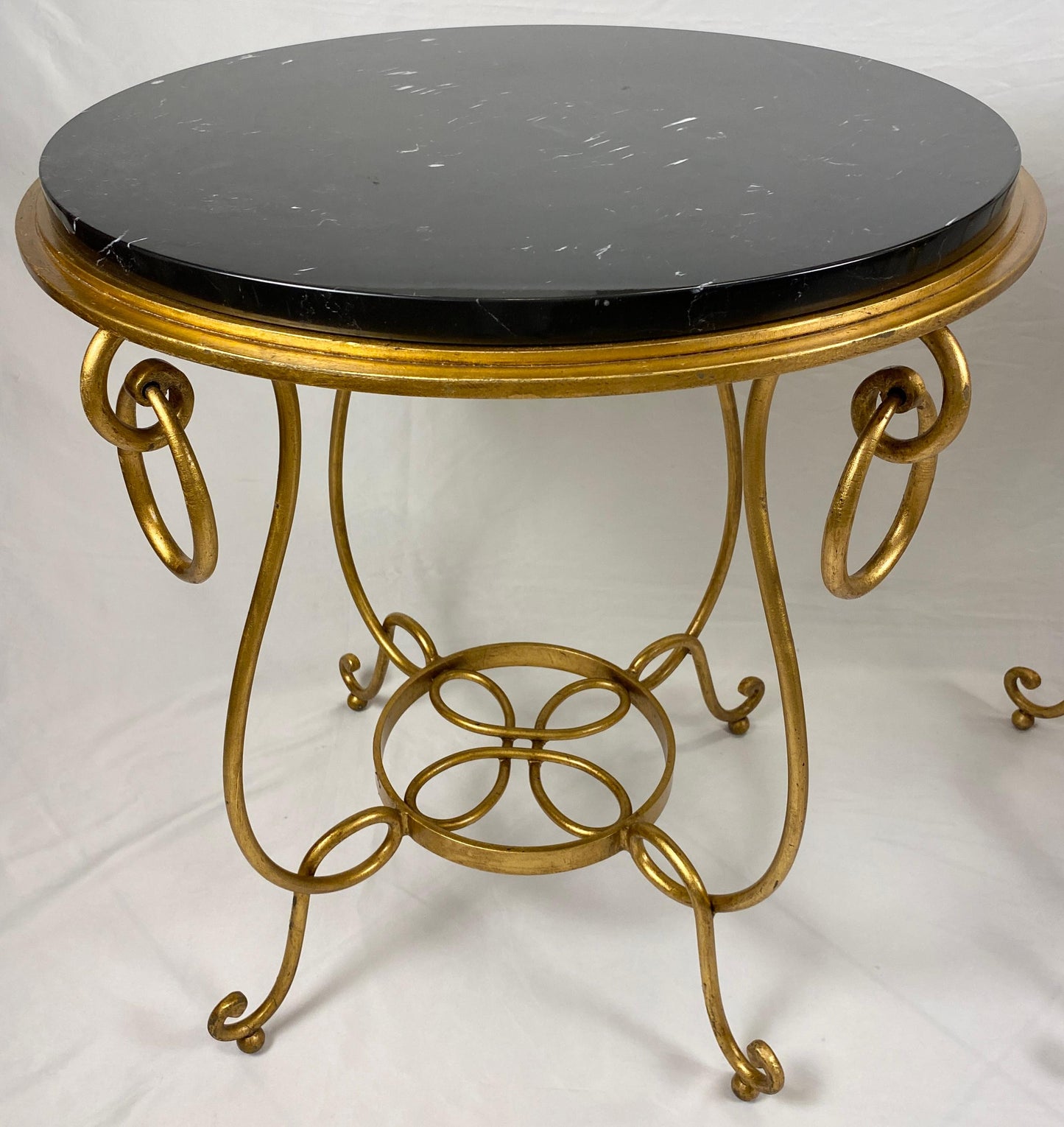 Pair of Rene Drouet Style Marble and Gilded Iron Side Tables — detail 11