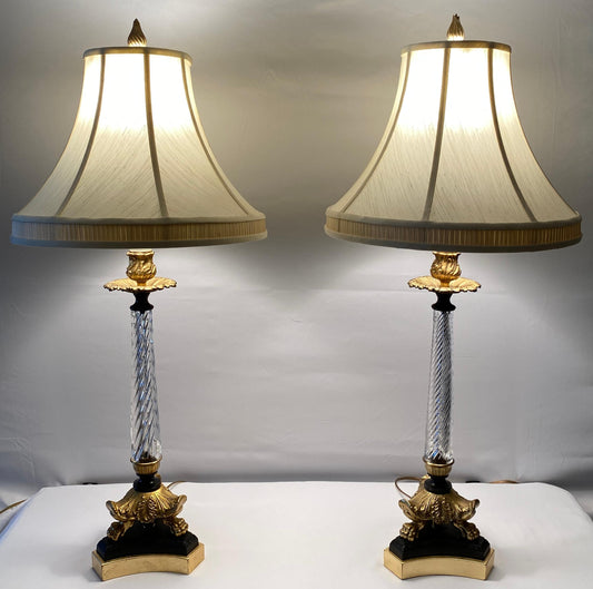 Pair of French Crystal Lamps with Bronze Mounts — detail 2